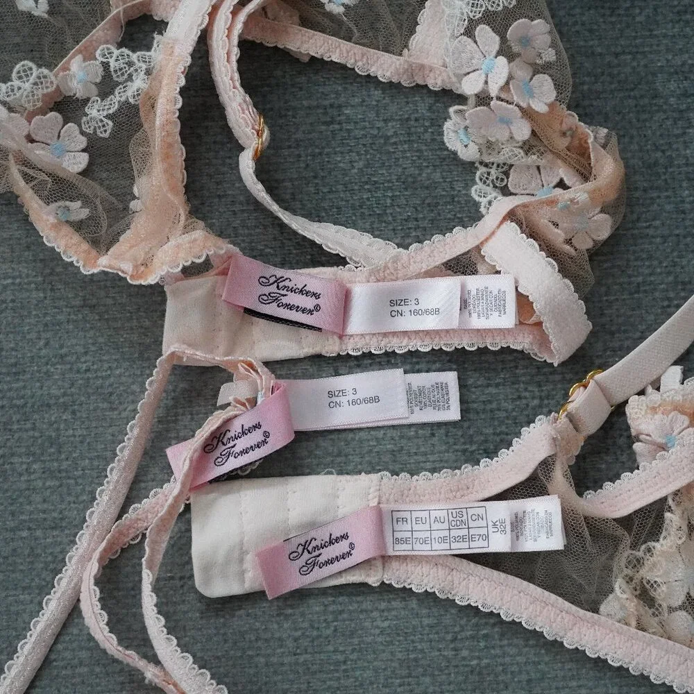 Agent Provocateur Peach + Blue Bethanie Full Cup Underwire Set 32E 32DDD 10E 70F - Picture 2 of 4